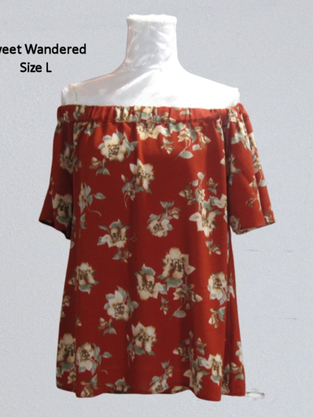 Sweet wandered size L women top blouse maroon floral short sleeves
